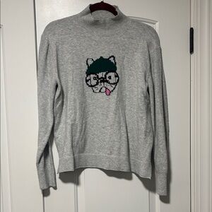 LOFT Gray Dog Graphic Sweater Size Medium